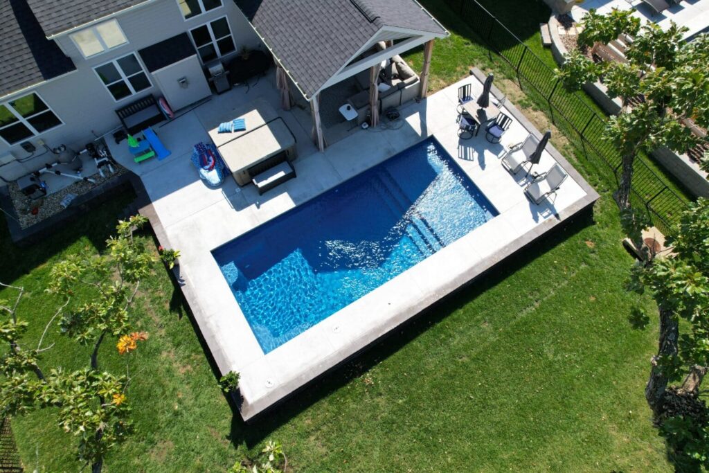 Aerial view of backyard swimming pool.
