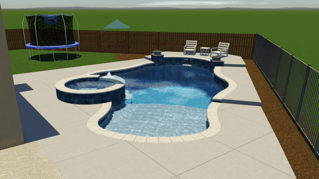 Pool design of concrete pool with spa